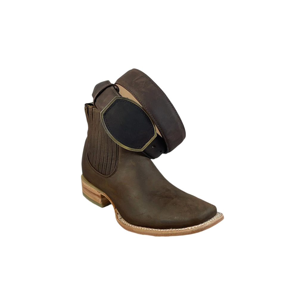 LA HACIENDA Men's Cafe Ankle Boots - Rodeo Toe - Free Belt