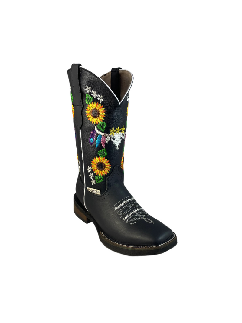 FRONTIER Women's Black Western Boots - Square Toe - Free Belt